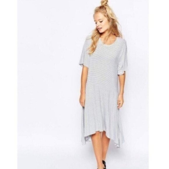 ASOS Monki Midi Dress S Stripe Lounge Asymmetrical Comfortable Easy Relaxed Home - Picture 1 of 6